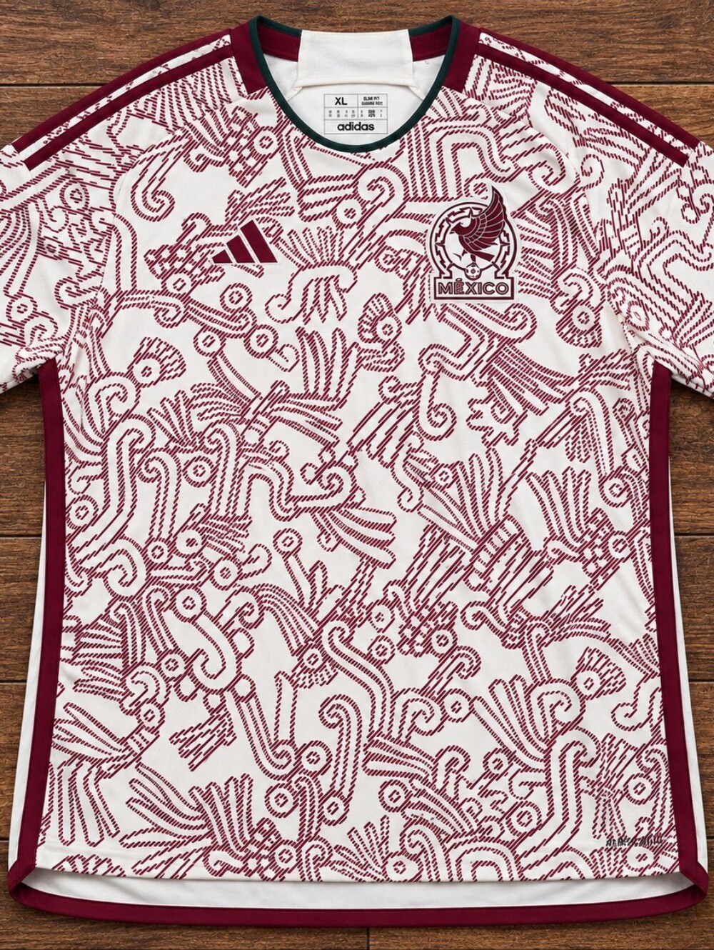 Adidas Original Mexico FIFA 2022 World Cup Away Burgundy And Cream Jersey - Picture 2 of 9